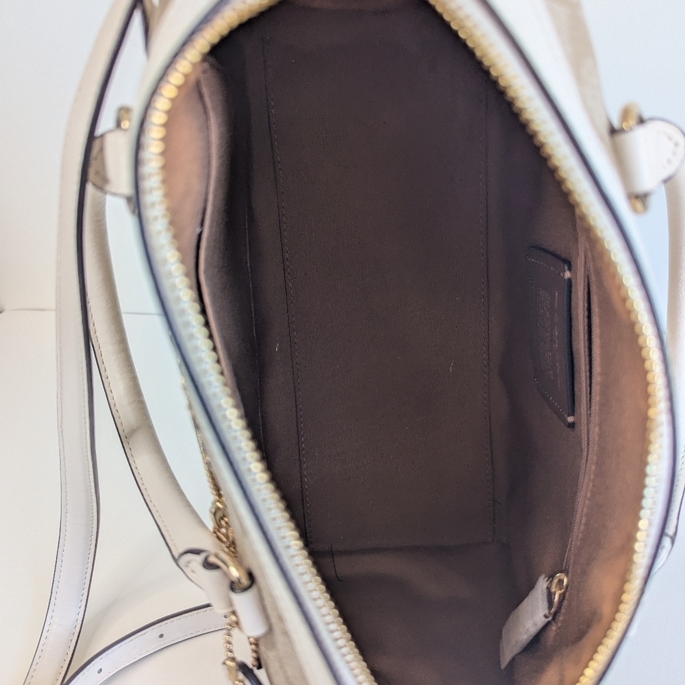 Coach Rowan Satchel Bag Signature Logo Taupe Canvas Leather Trim Crossbody Purse - Picture 8 of 16